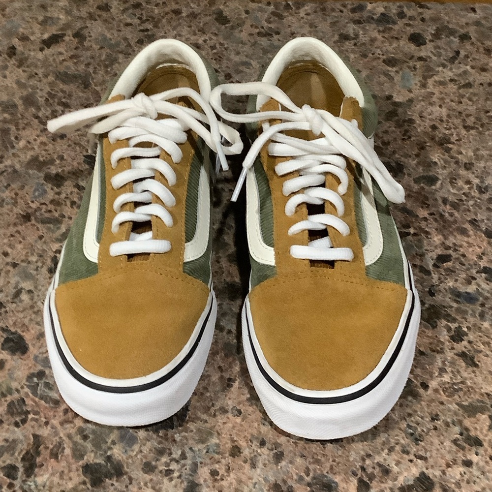 Stylish Tan and Green VANS Sneakers